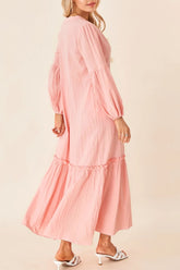 Frill Tiered Tie Neck Long Sleeve Dress OutfitFlow